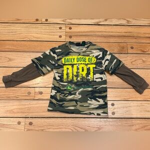 John Deere Kids Camo Long Sleeve Tee with Yellow Print size 7 large